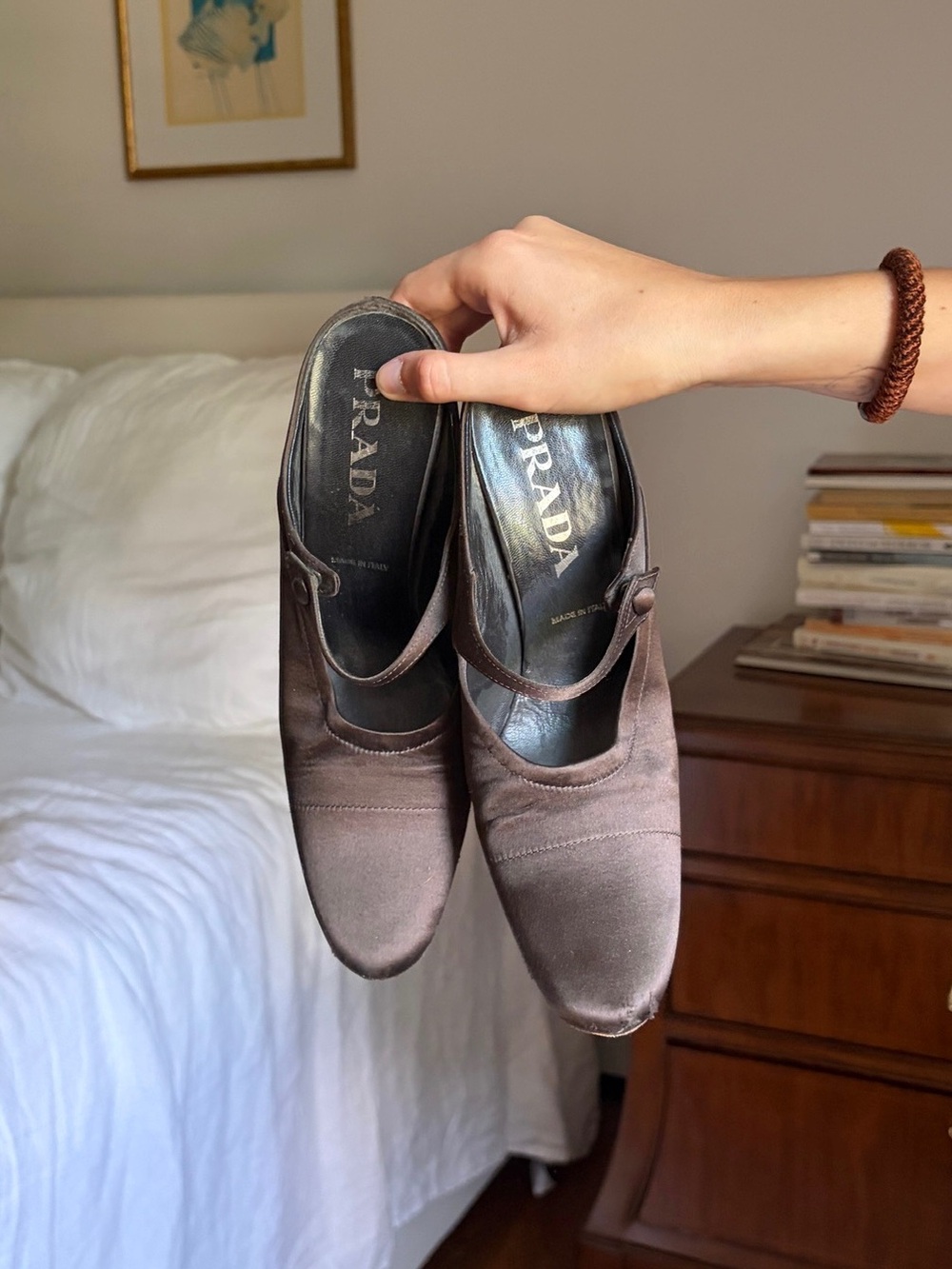 Prada Chocolate Satin Mary Jane Heels - Picture 2 of 4
